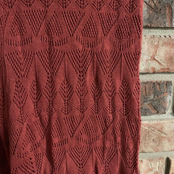 NWT Anthropologie Flat White Orange Rust Women's High Waist Pointelle Knit Pants - Picture 8 of 14